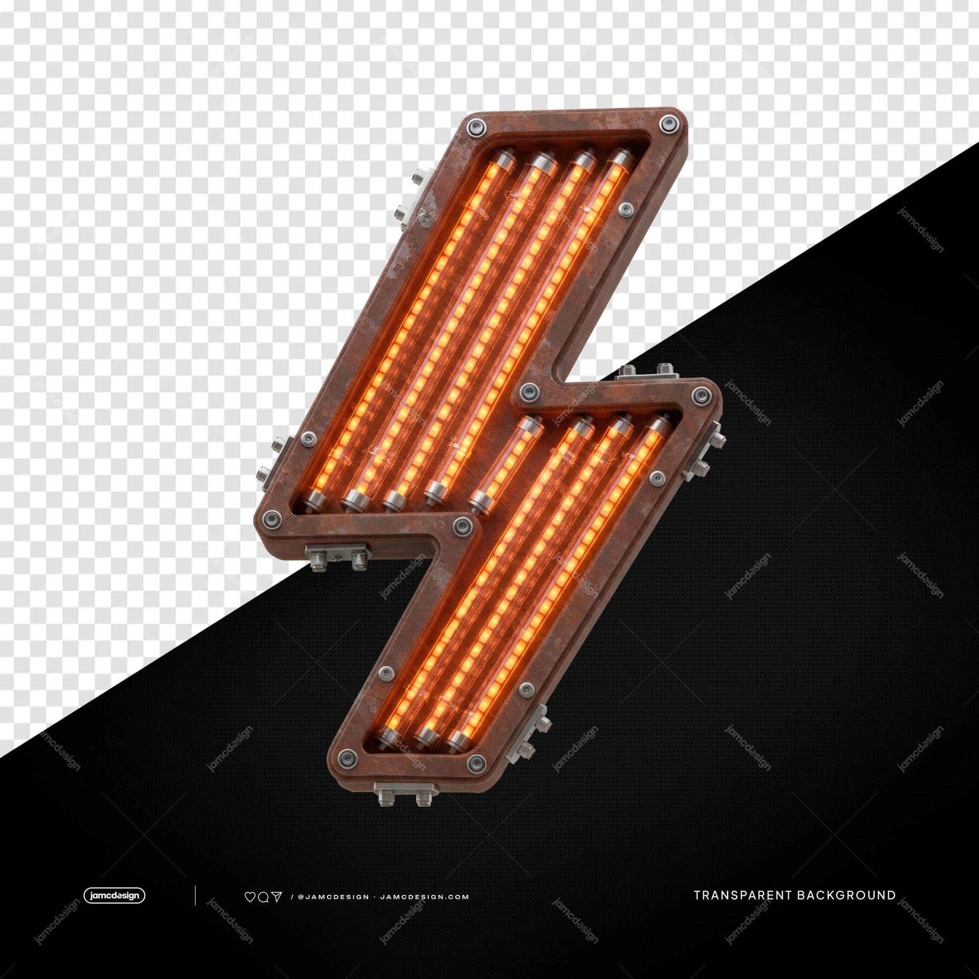 Orange LED Lightning Bolt Light Metallic Tube Glow PNG Transparent. Orange LED lightning bolt light supplied as a PNG transparent object