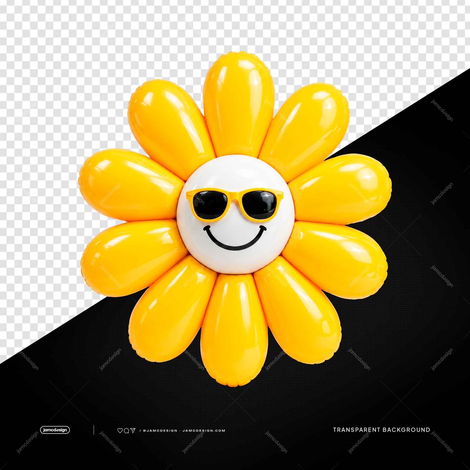Pink Polka Dot Mushroom Balloon Isolated. Transparent PNG object featuring a colorful flower shaped balloon with glossy yellow petals