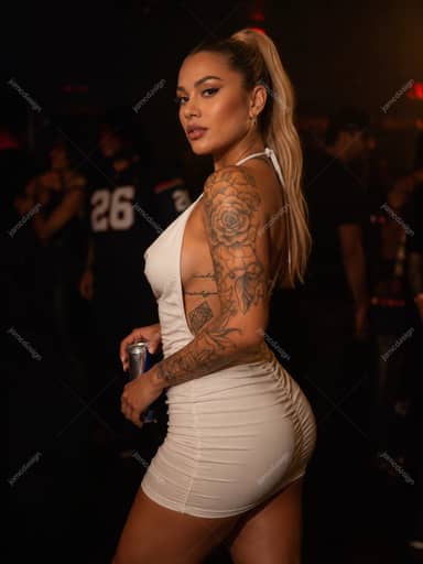 Tattooed Woman At Nightclub Portrait