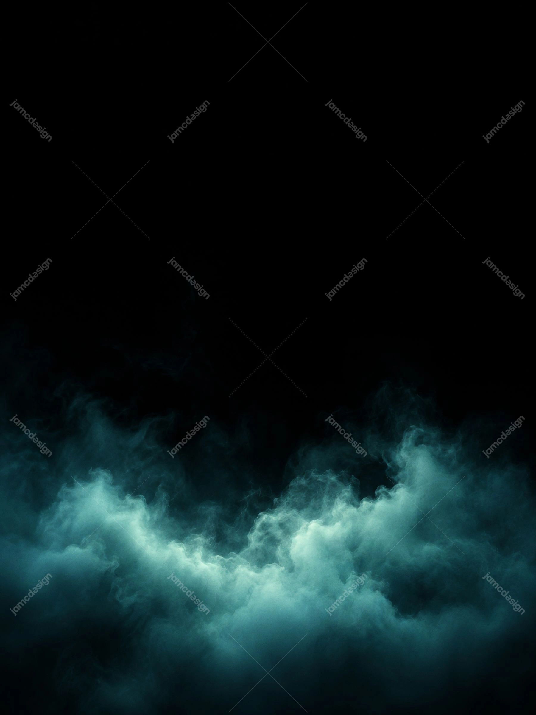 Teal Smoke Clouds Dark Abstract Background Vertical Luminous Field. This JPG overlay texture presents dense teal smoke clouds rising through a nearly black