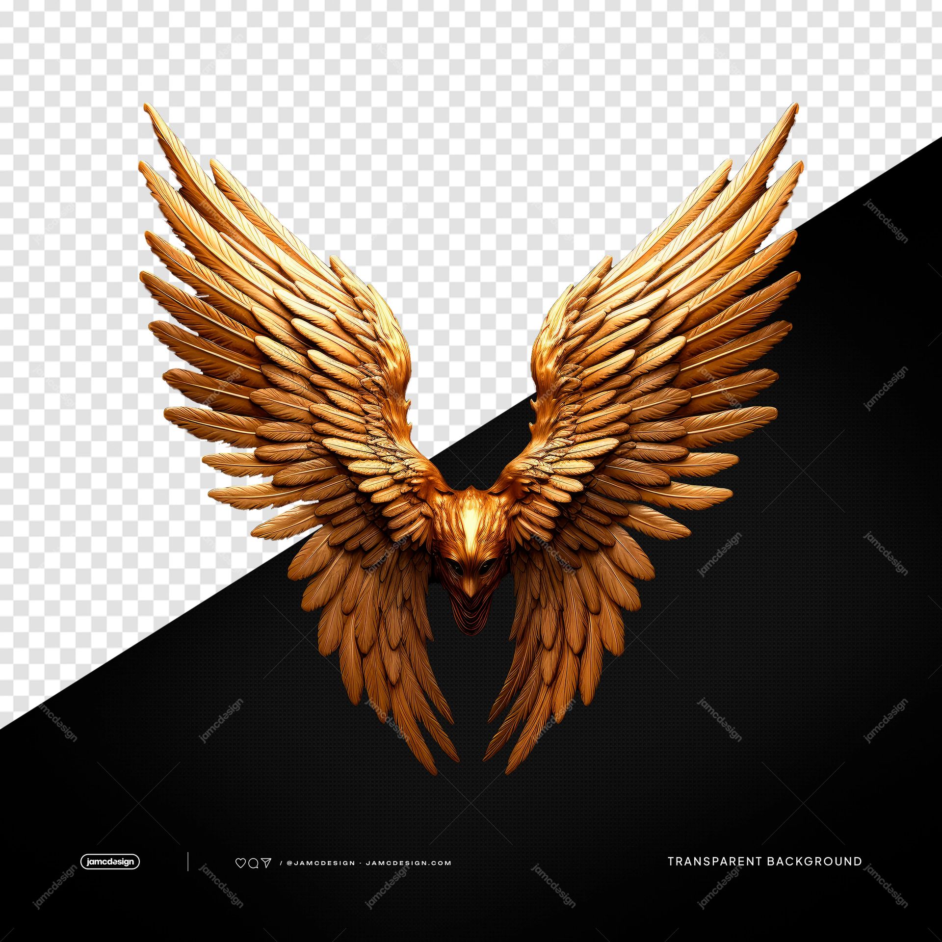 Golden Eagle With Spread Wings PNG. This transparent PNG object shows a detailed golden eagle with broad, layered wings in a realistic, dramatic style