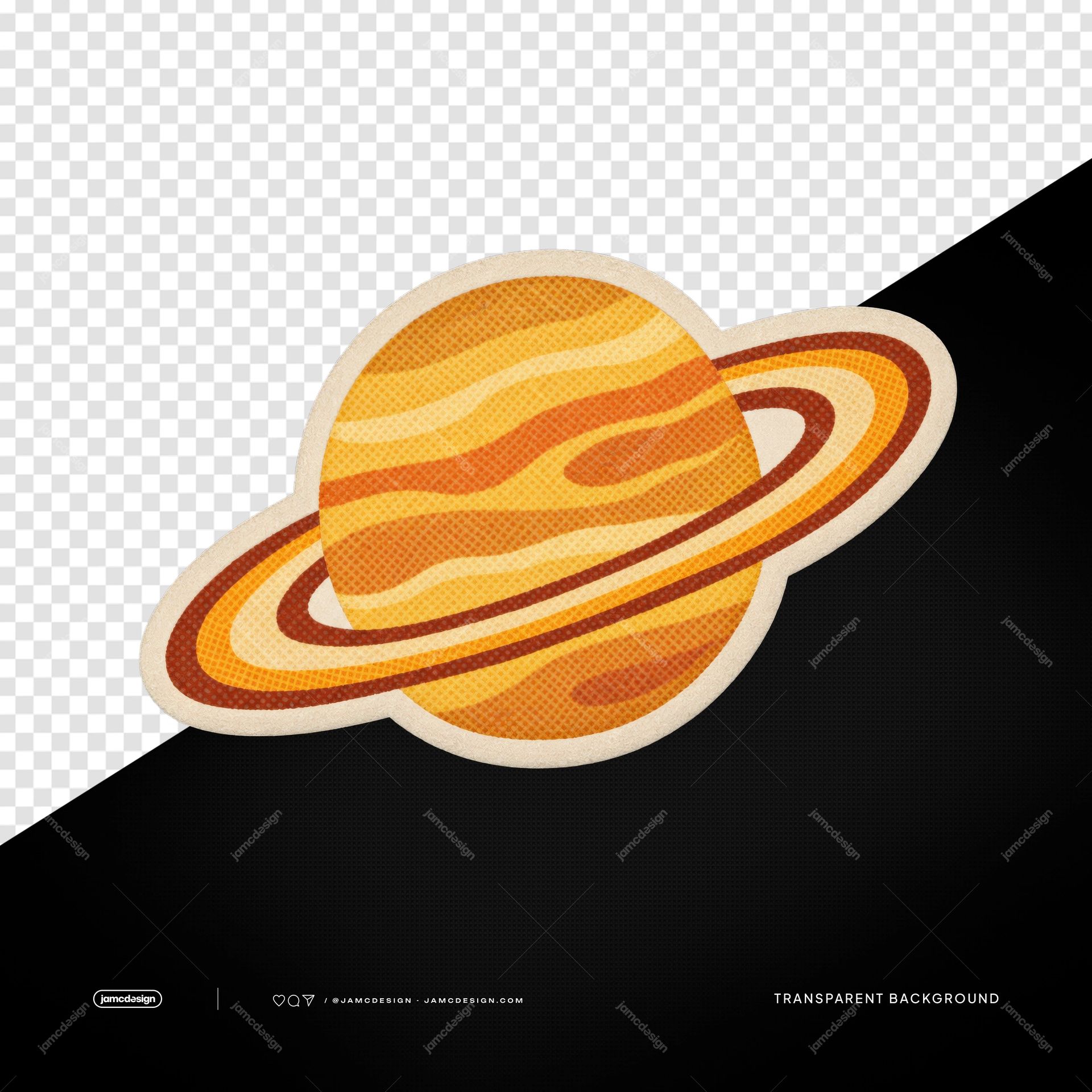 Parche Bordado Retro De Saturno PNG. Este objeto transparente en PNG muestra un parche retro bordado de Saturno