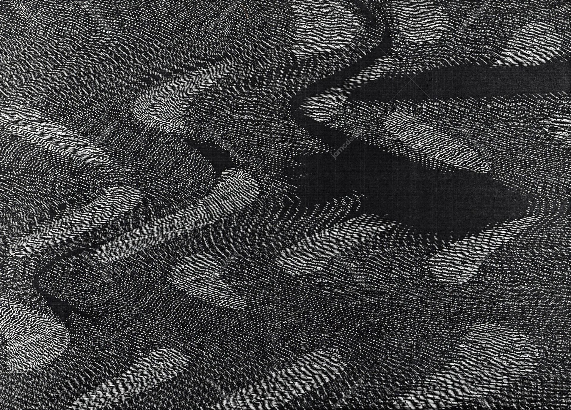 Grayscale Digital Interference Texture. This monochrome JPG texture combines rippling bands of fine broken lines in an abstract digital interference pattern