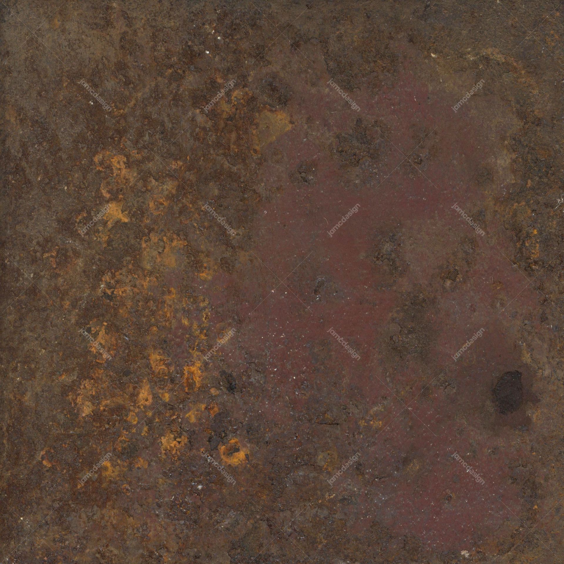 Grungy Rusted Metal Surface Texture. This JPG texture shows a mottled rusty metal surface in muted brown, charcoal and orange
