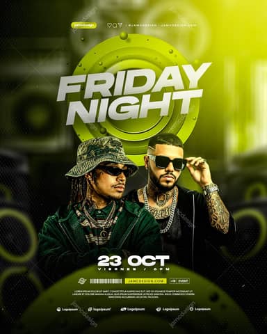 Friday Night Flyer Template With Lime Green Circle PSD