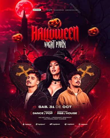 Halloween Party Flyer Template With Red Moon PSD