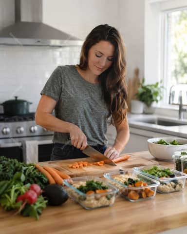 Mujer Preparando Comidas Saludables Con Verduras