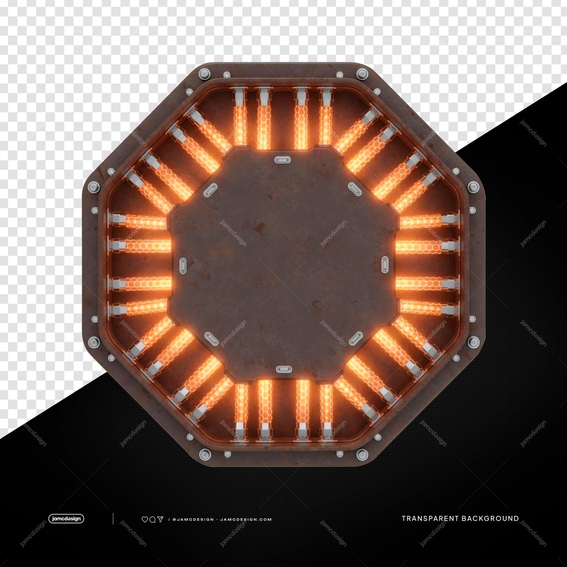 Octagonal Orange LED Light Ring Glowing Tubes PNG Transparent. Octagonal orange LED light ring supplied as a PNG transparent object