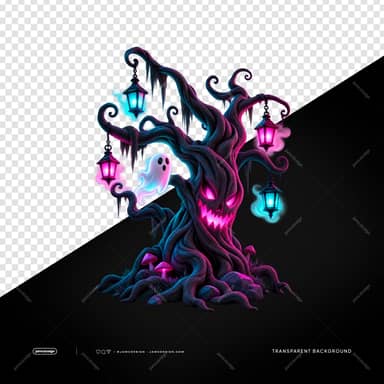 Halloween Haunted Tree With Ghost And Lanterns PNG