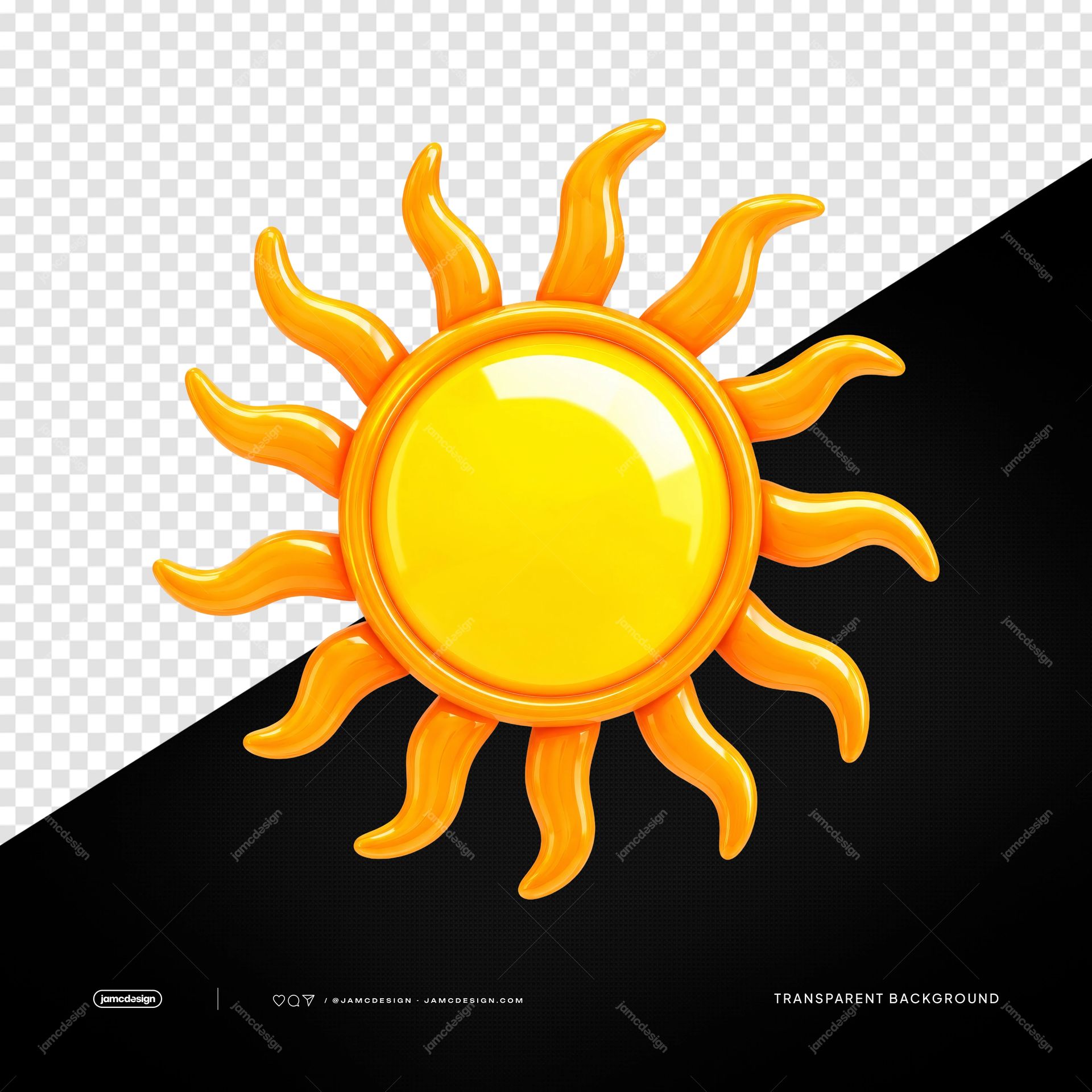 3D Golden Sunburst Icon PNG Transparent Background. 3D golden sun icon supplied as a PNG on a transparent background
