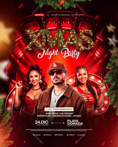 Plantilla De Flyer De Fiesta Navideña Con Luces De Escenario PSD