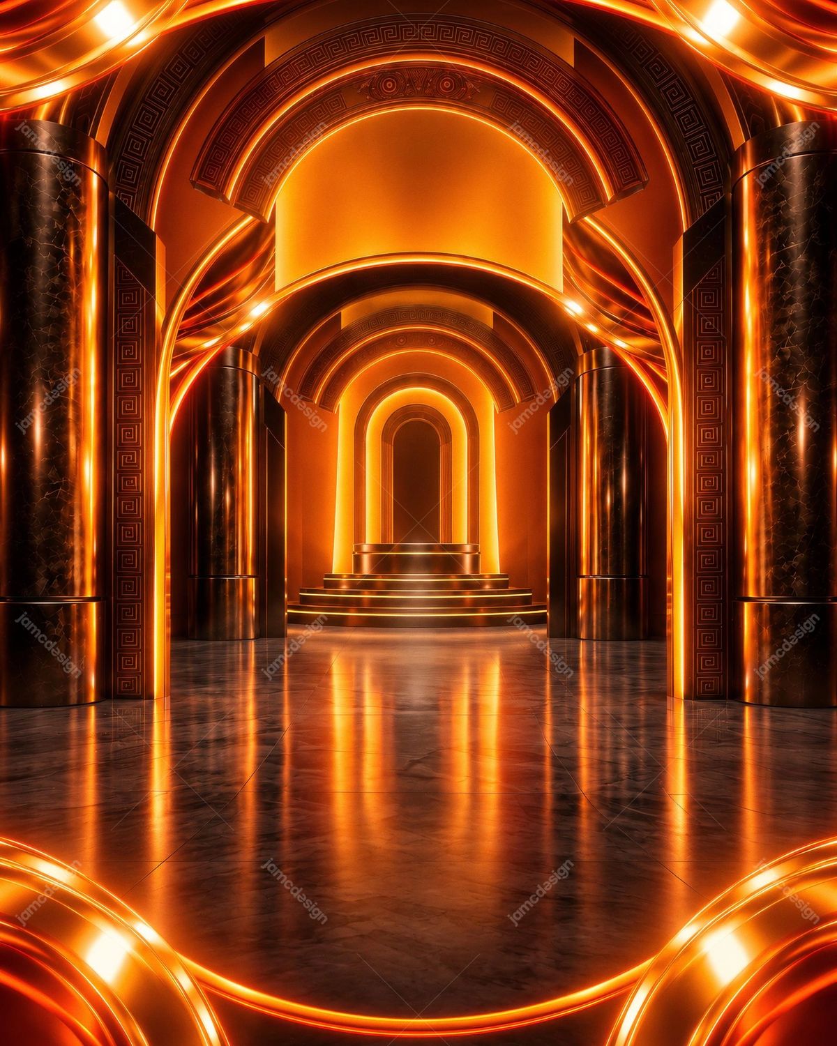 Golden Futuristic Arched Hall Background