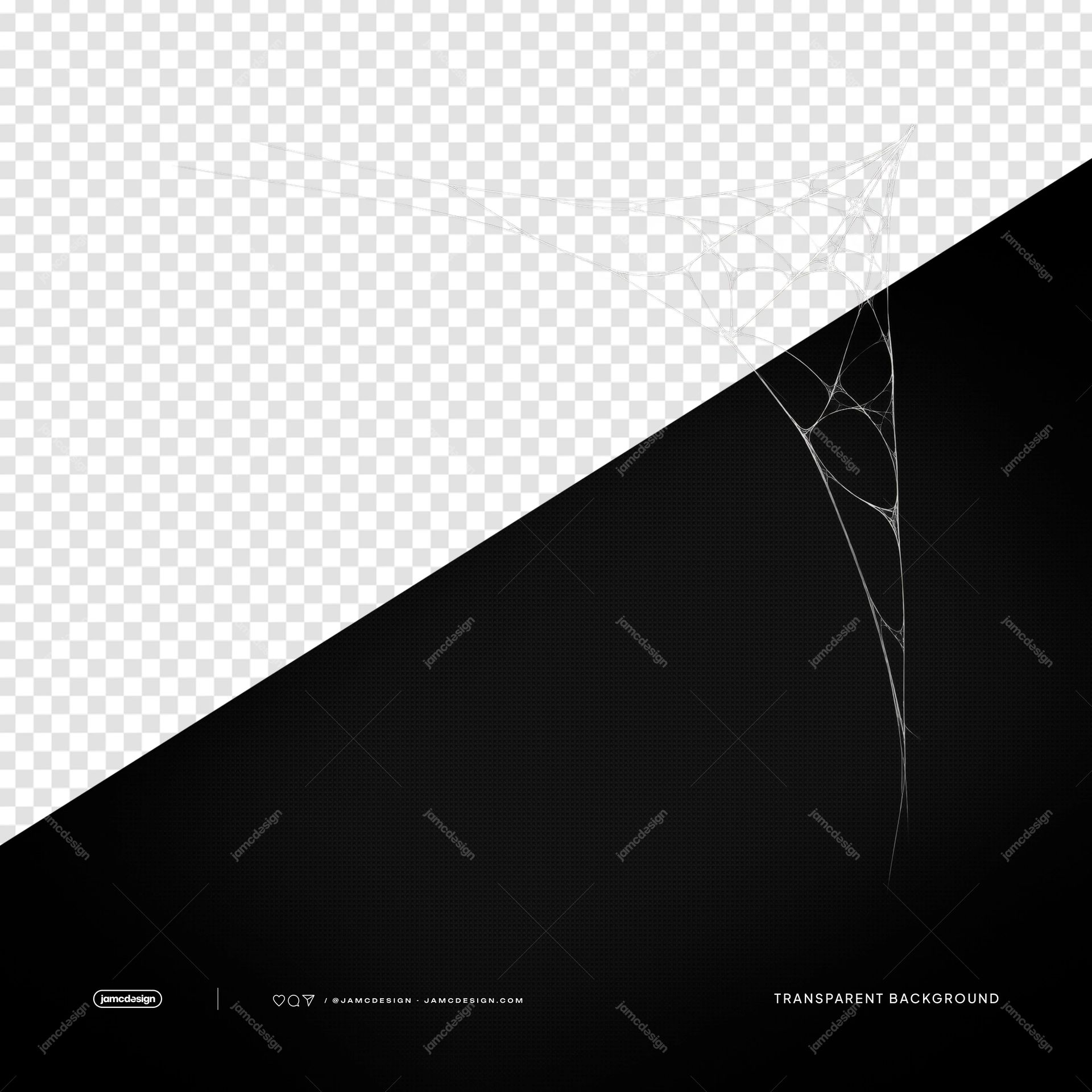 Halloween Spiderweb Upper Corner Accent PNG. This transparent PNG corner overlay shows fine silver spiderweb strands sweeping across a clear field