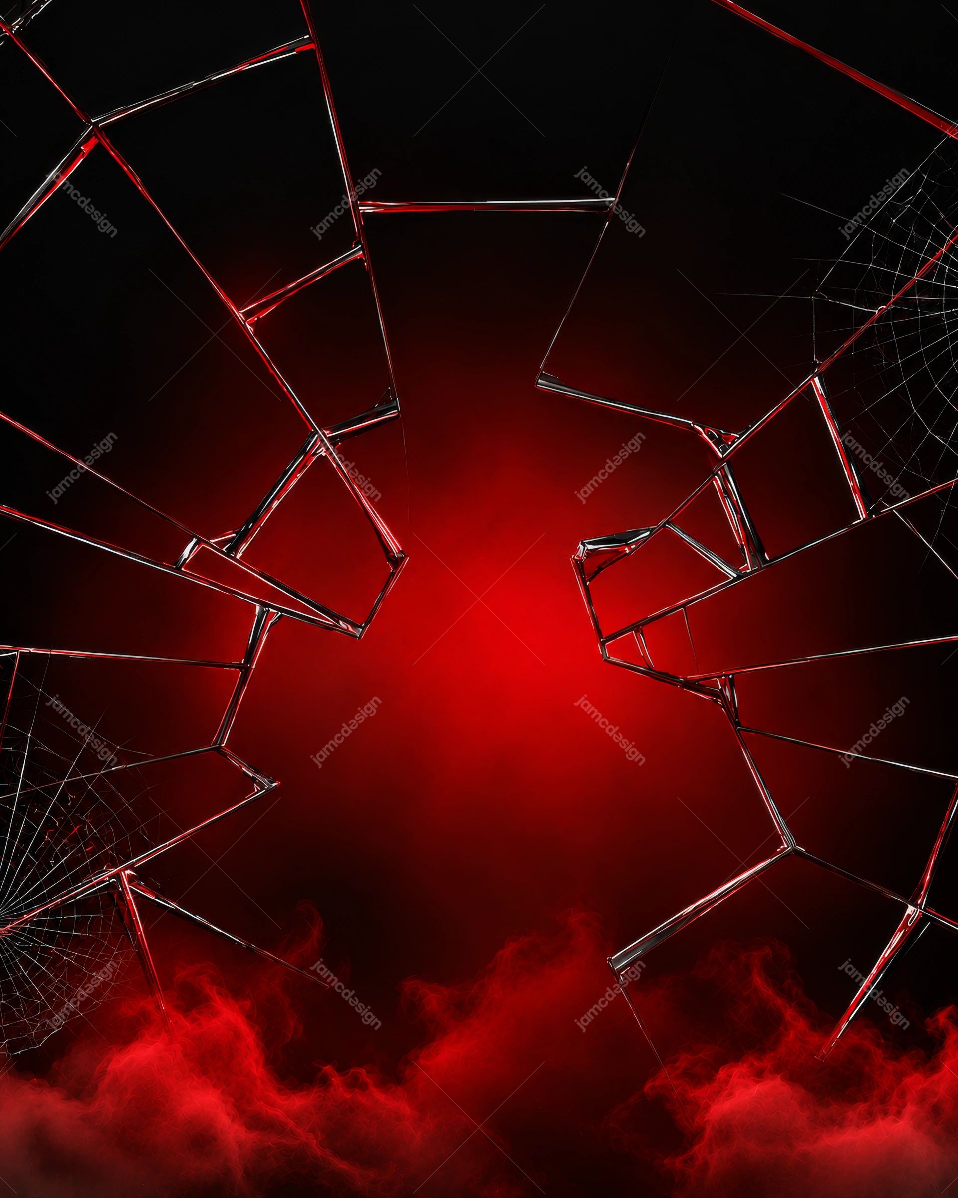 Shattered Glass And Red Glow Halloween Background PNG. This PNG background pairs a black field with fractured glass lines