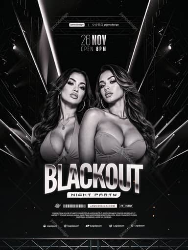 Blackout Party Flyer Template With Light Beams PSD