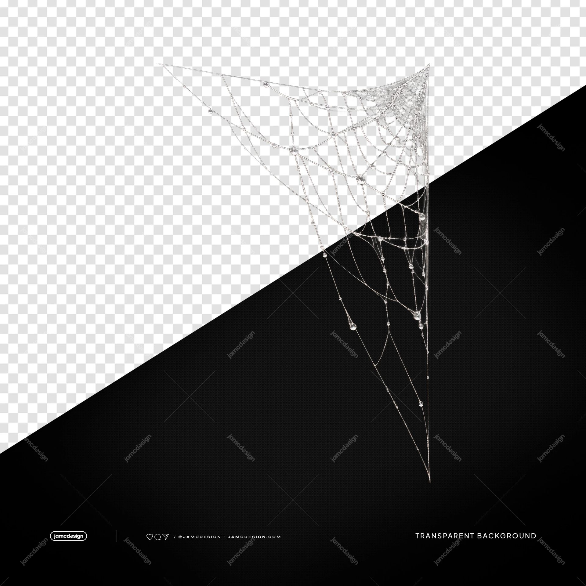Silver Spiderweb In A Corner PNG. Download this PNG transparent object with a delicate silver spiderweb spanning a corner