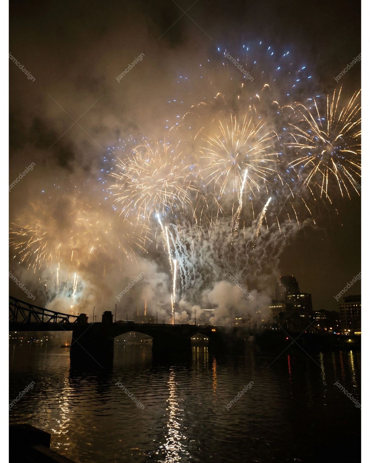 New Year Fireworks Over Illuminated City Skyline