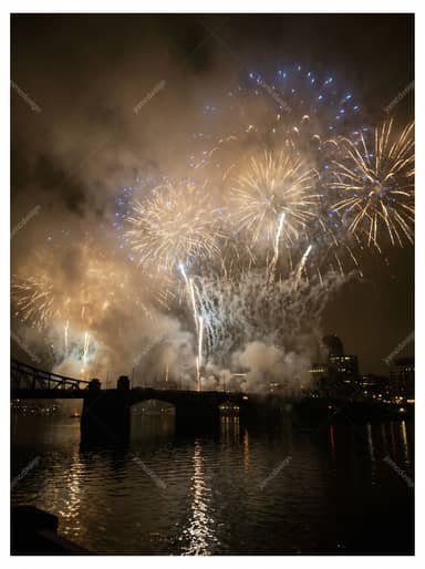 New Year Fireworks Over Illuminated City Skyline