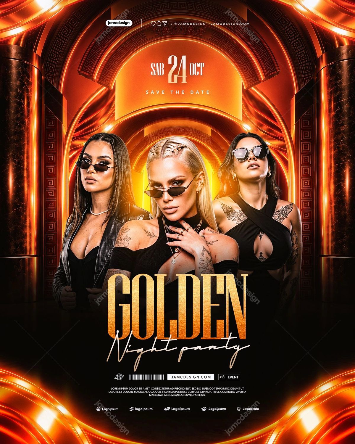 Golden Night Party Flyer Template PSD