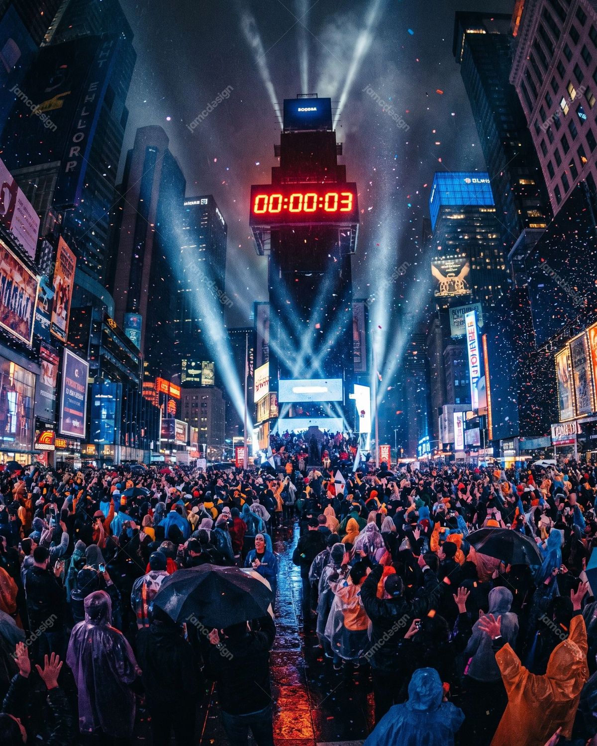 New Year's Eve Crowd Around Midnight Countdown