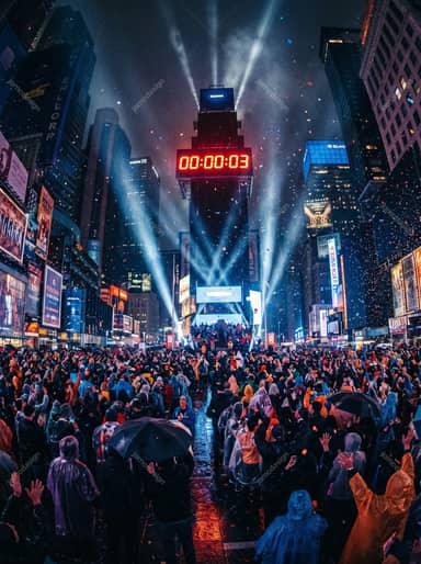 New Year's Eve Crowd Around Midnight Countdown