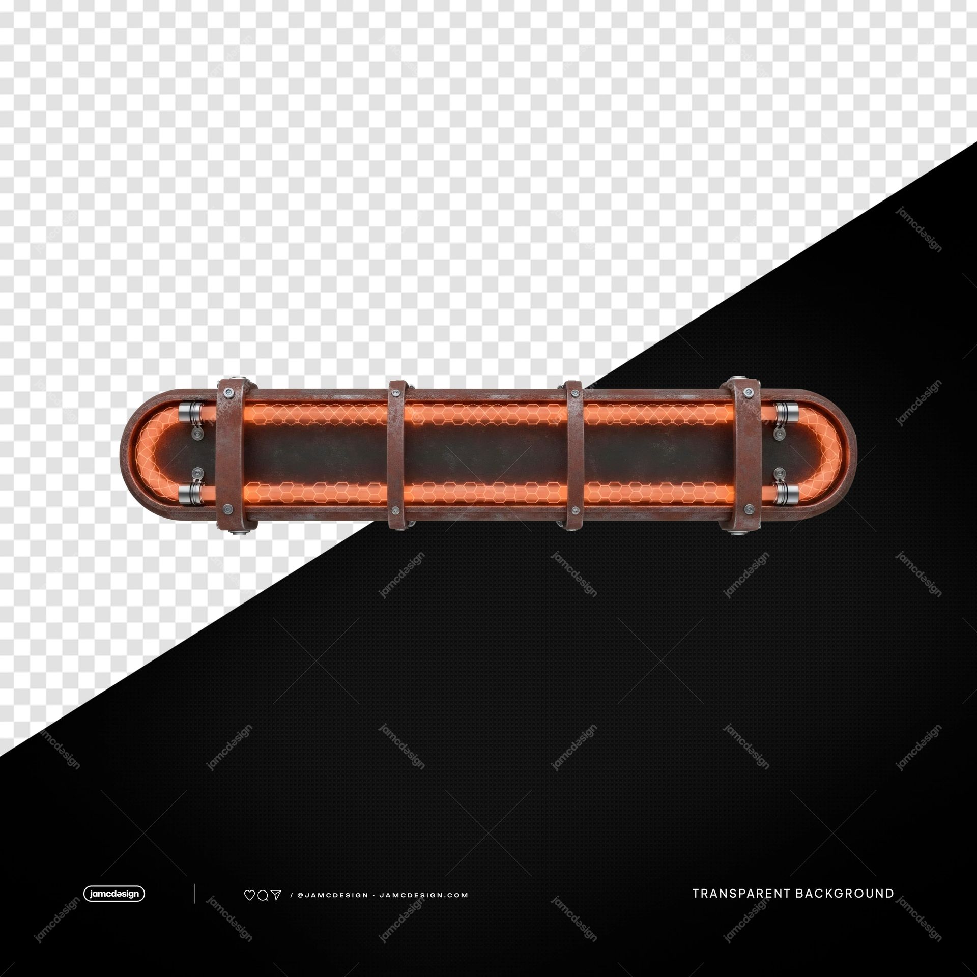 Rusty Industrial Orange Light Bar Metal Tube Glow PNG Transparent. Rusty industrial light bar supplied as a PNG transparent object