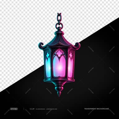 Gothic Hanging Lantern With Cyan And Pink Glow PNG