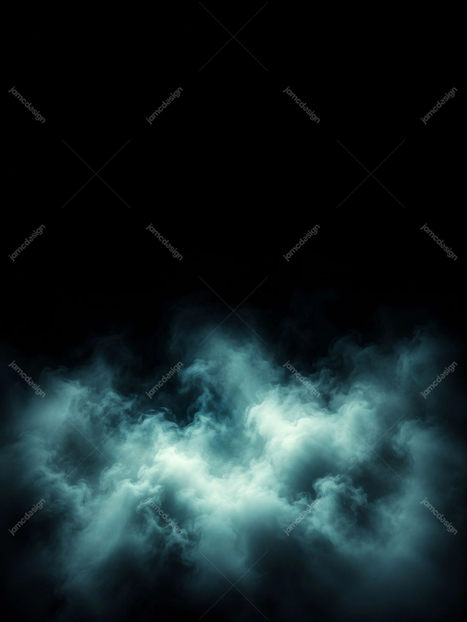 Blue Smoke Fog Overlay On Black Cyan Mist Texture Background. JPG overlay texture showing luminous blue smoke and dense fog against a black background