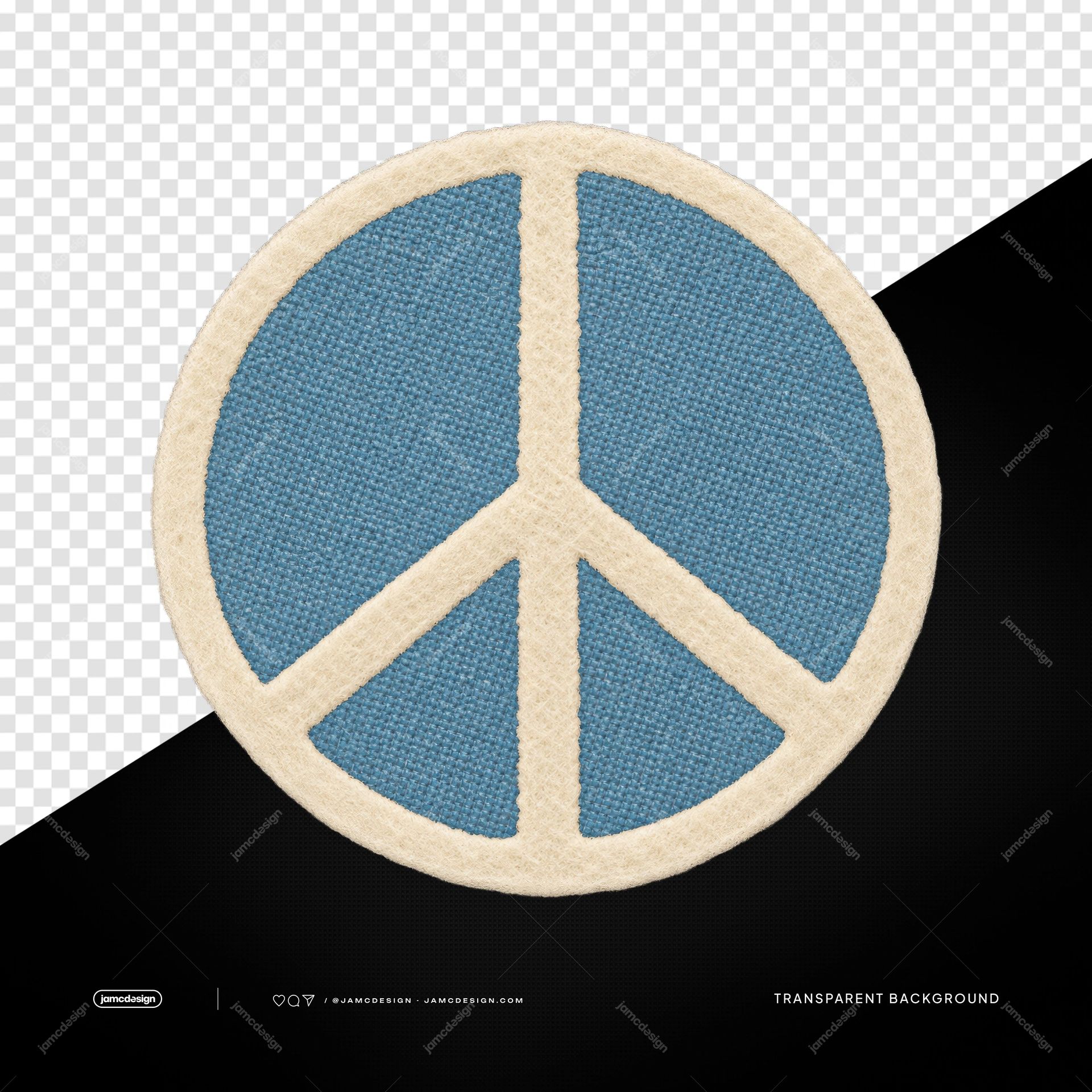 Parche De Tela Bordado Con Símbolo De La Paz Azul PNG. Este objeto PNG transparente muestra un parche circular azul con el símbolo de la paz