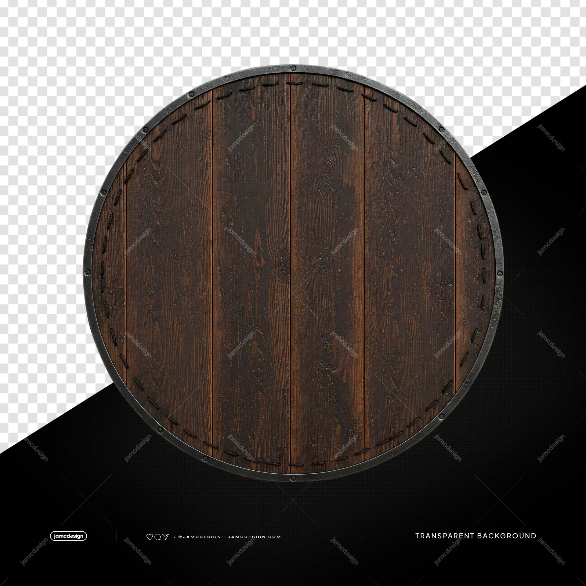 Dark Wood Round Board With Beveled Edge PNG Transparent. Transparent object PNG featuring a circular wooden platter with a dark brown timber surface