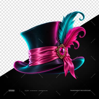 Black Top Hat With Pink And Blue Feathers PNG