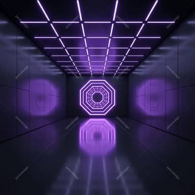 Reflective Purple Neon Sci-Fi Corridor Background