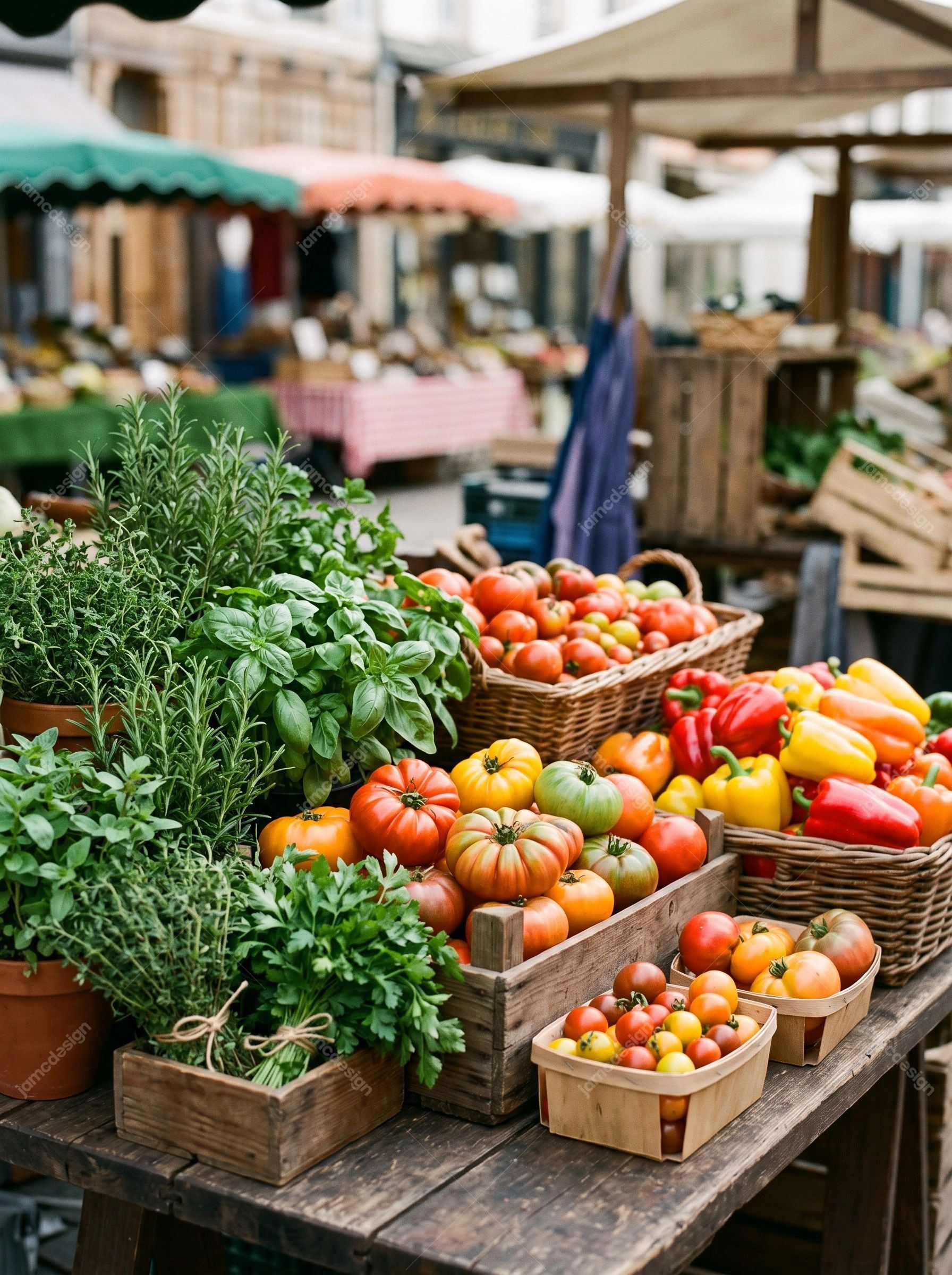 Produits Frais Colorés Au Marché De Producteurs. Cette photo JPG réaliste montre des herbes aromatiques colorées
