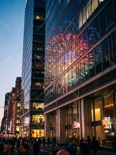New Year Fireworks Reflected In City Skyscrapers