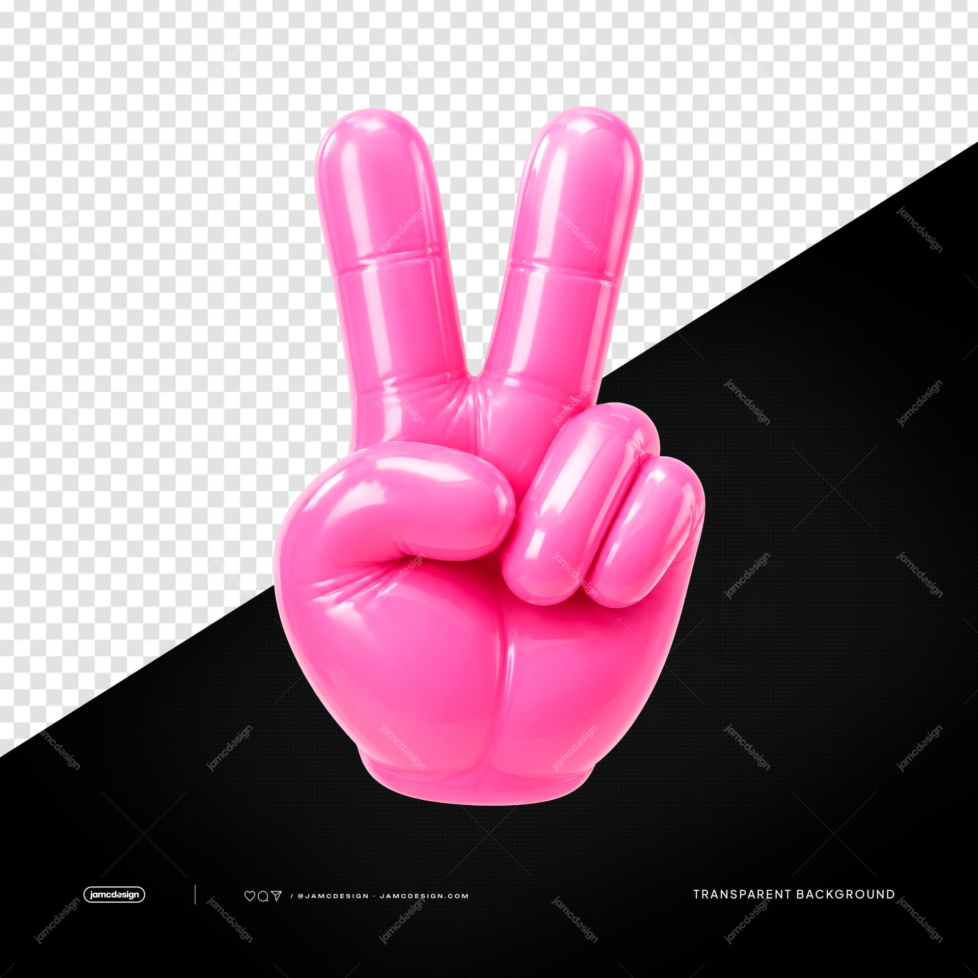 Peace Sign Hand Balloon Decor Isolated. PNG transparent object featuring a bright pink glossy balloon shaped as a raised peace sign hand