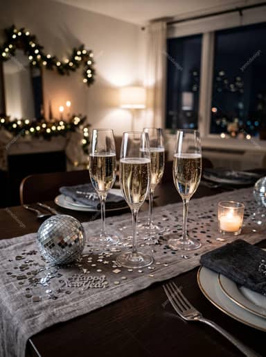 New Year's Eve Dinner Table With Champagne