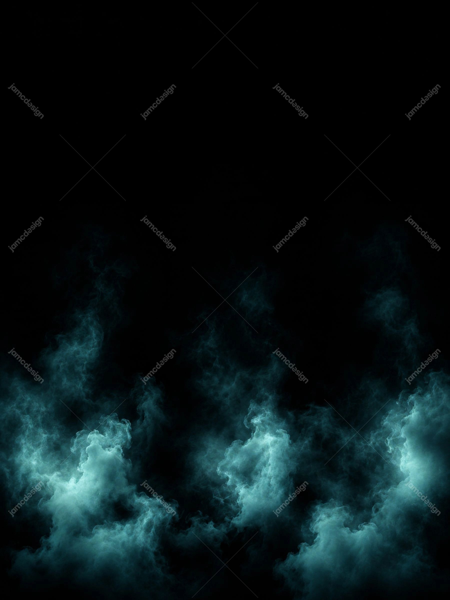 Teal Smoke Column Dark Abstract Background Vertical Luminous Texture. JPG overlay texture featuring billowing teal smoke columns against a nearly black