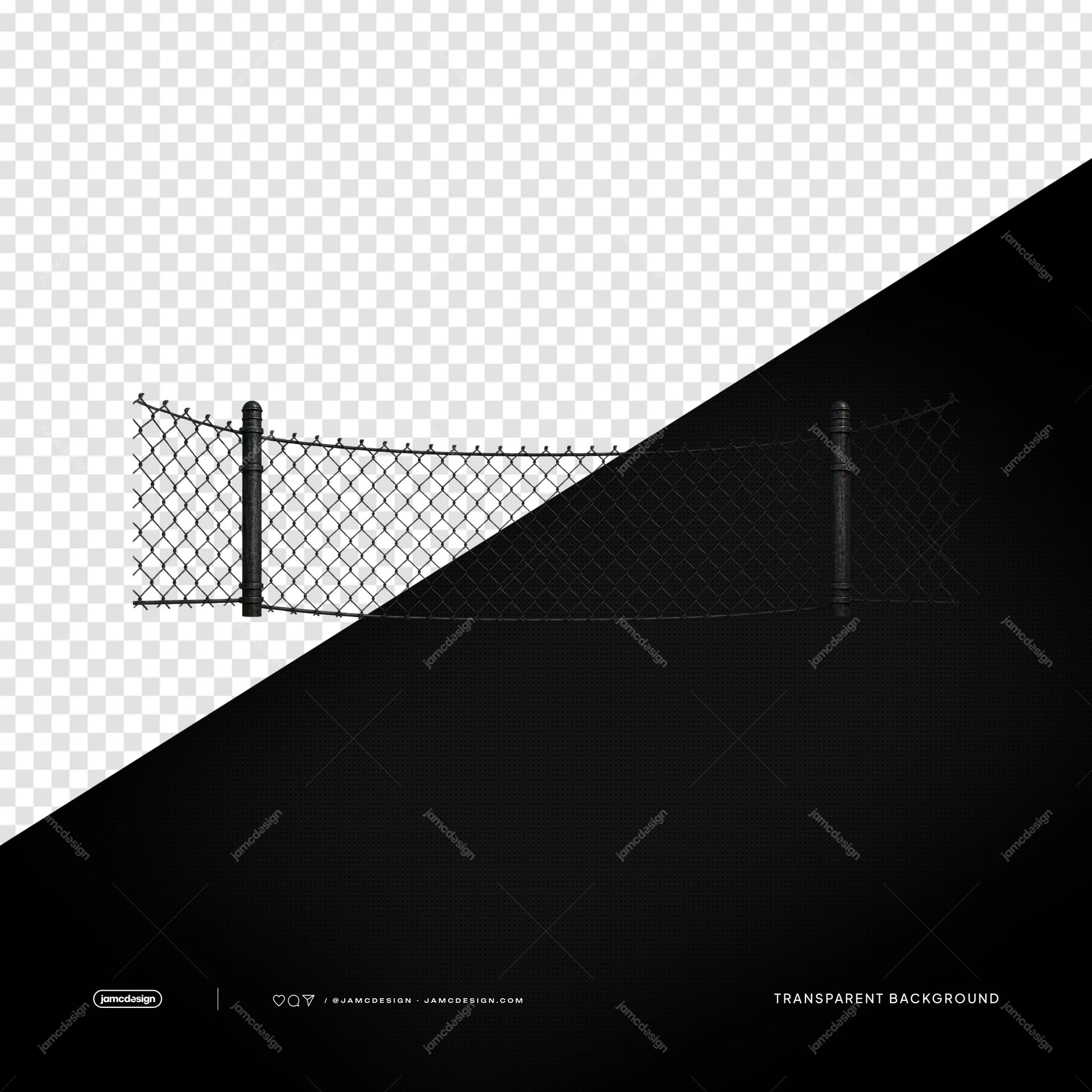 Cerca De Tela Metálica Preta PNG. Este objeto PNG transparente mostra uma cerca de tela de arame preto com malha e postes verticais