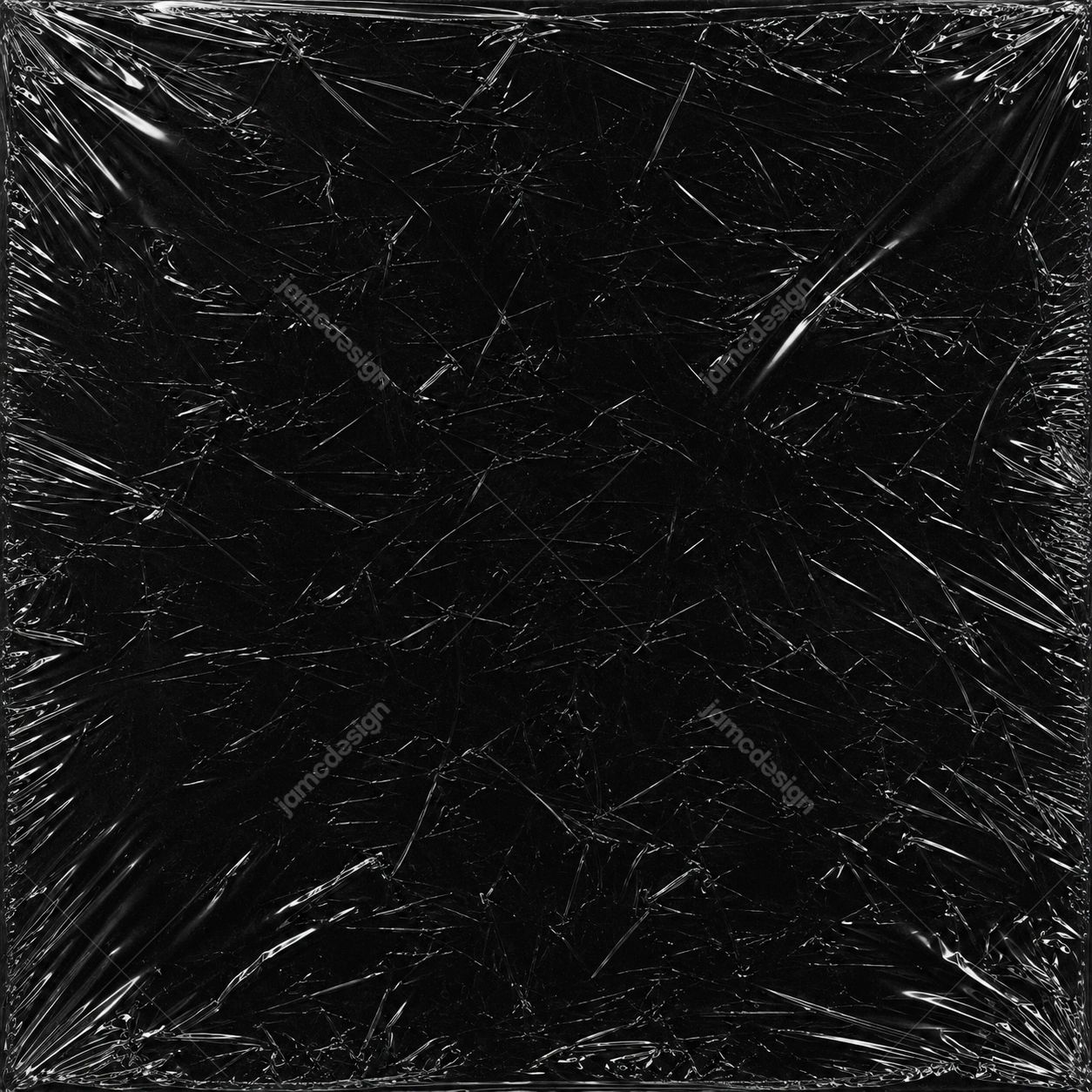 Textura De Embalagem De Plástico Transparente Sobre Fundo Preto. Textura em PNG com fundo preto de plástico transparente de embalagem esticado
