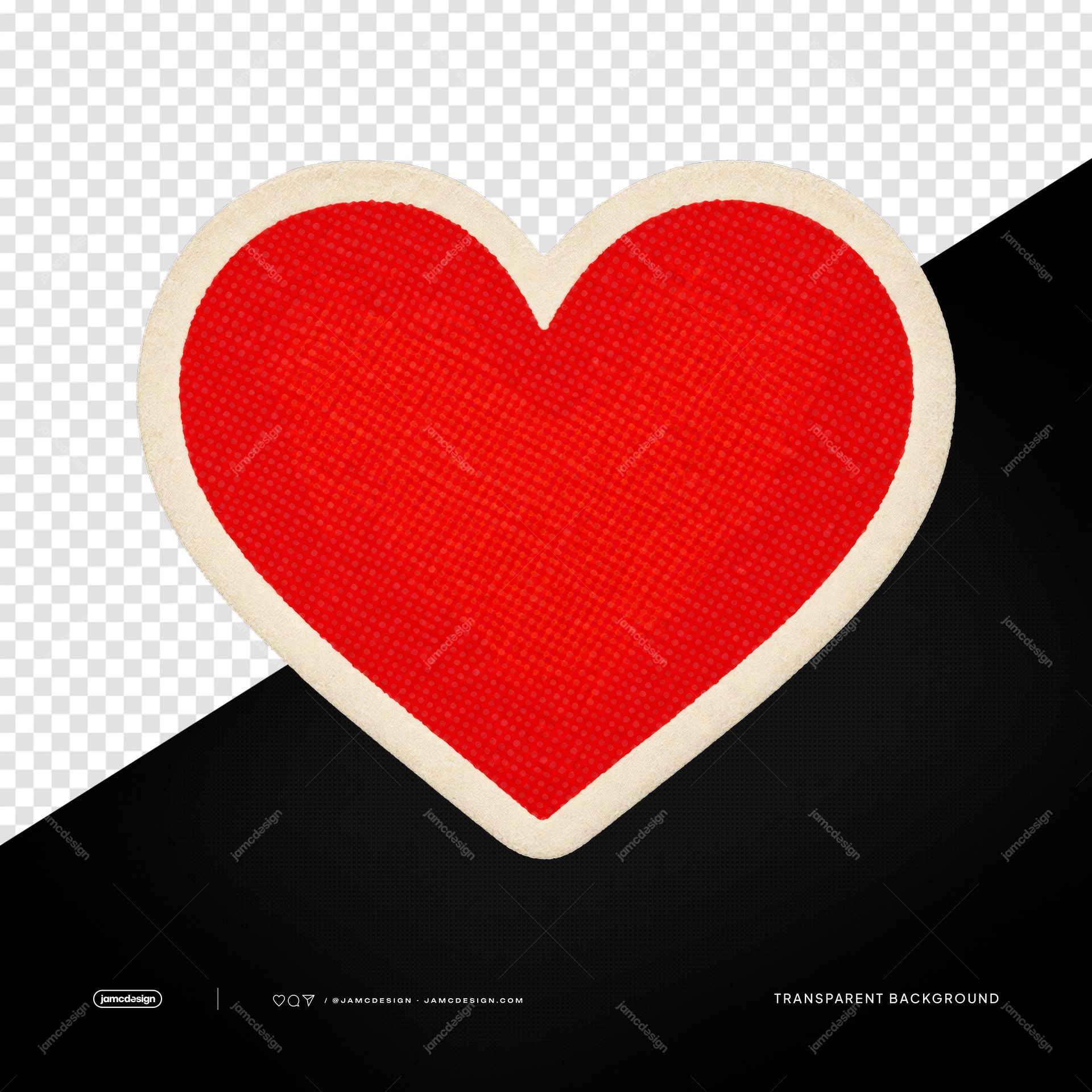 Parche De Tela Bordado Con Corazón Rojo PNG. Esta pegatina PNG transparente muestra un parche de corazón rojo con un borde de tela color crema y una textura