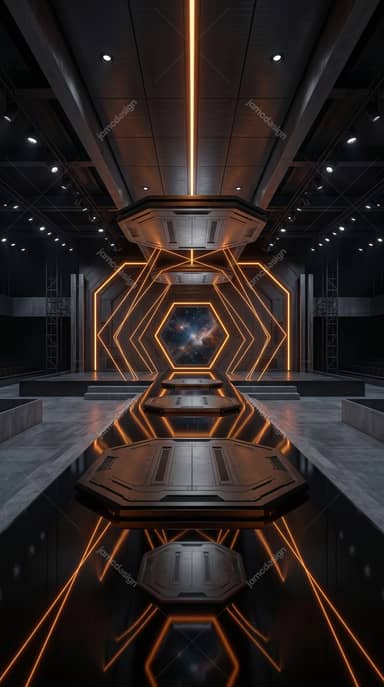 Futuristic Corridor Background With Cosmic Portal