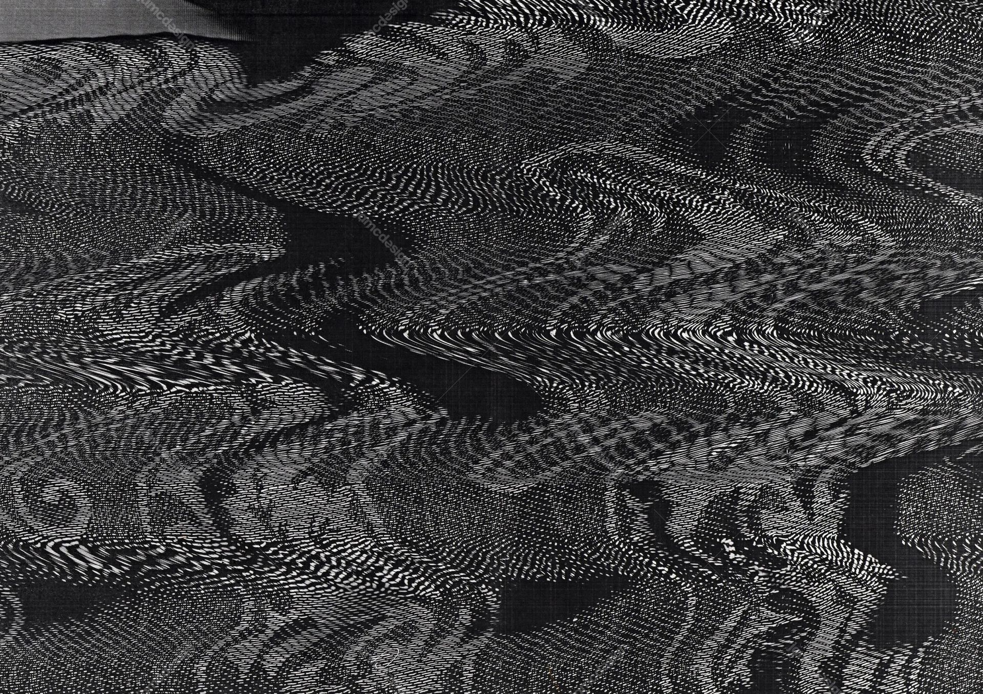 Analog Glitch Wave Texture. This JPG texture shows fine, wavering lines in a distorted monochrome glitch pattern with a grainy, analog look