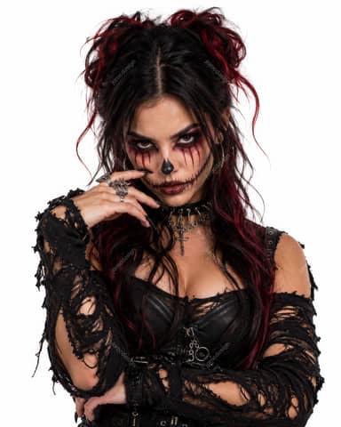 Gothic Woman Portrait With Horror Makeup PNG