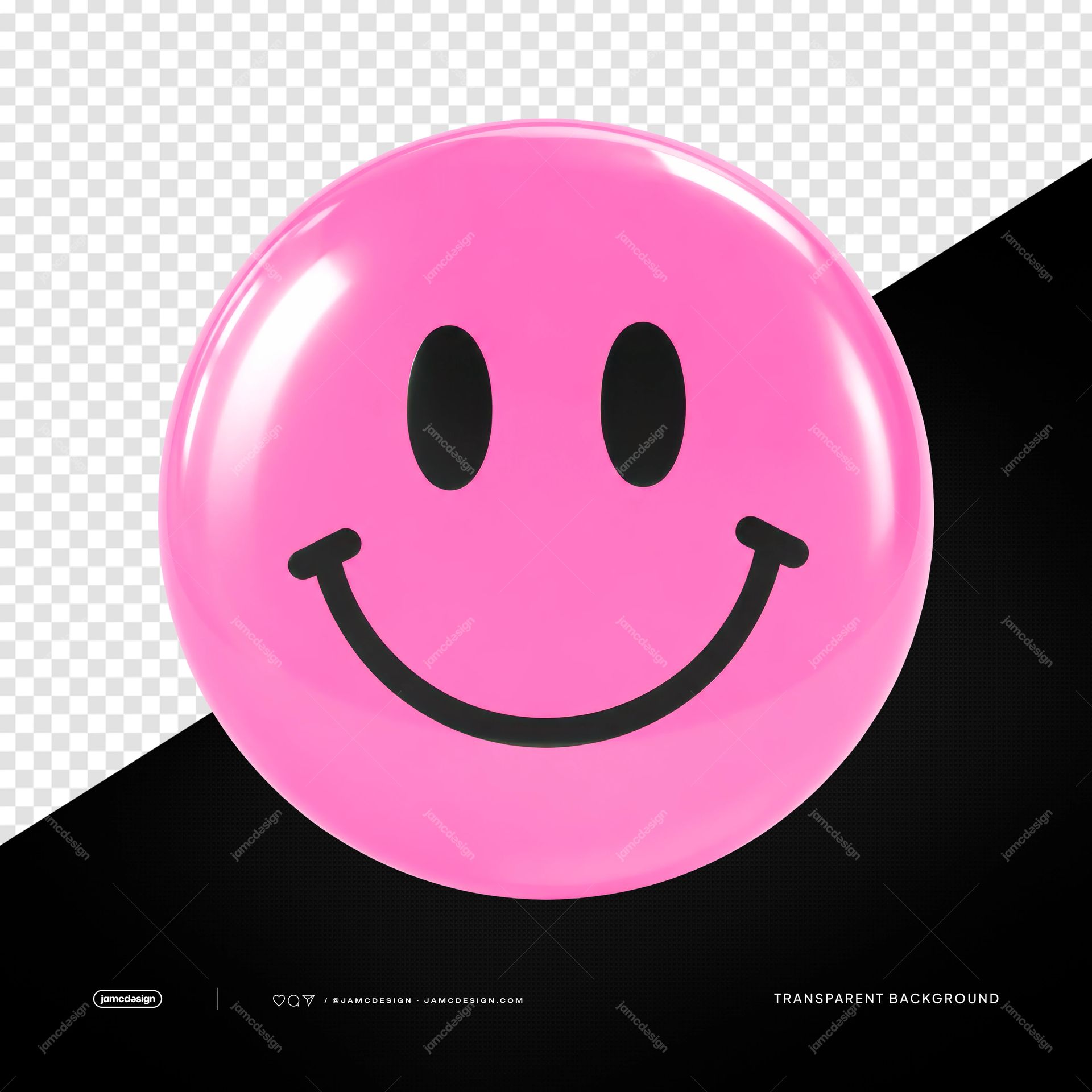 Iridescent Soap Bubble Isolated. Transparent PNG object showing a glossy pink iridescent bubble balloon with a round smiley face, suited to playful overlays