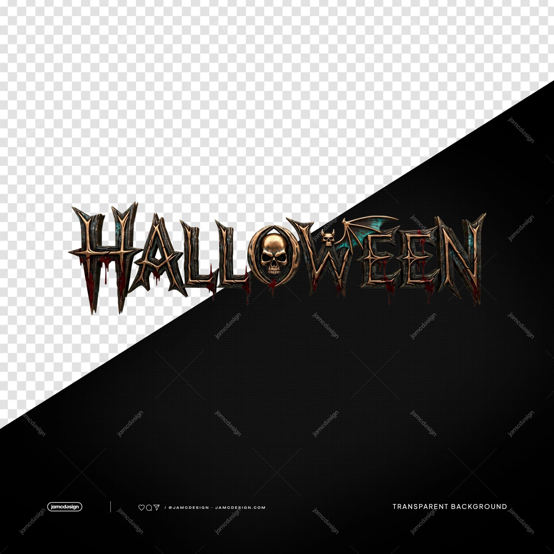 Halloween Gothic Text With Bat Gothic Skull Lettering PNG Transparent. PNG transparent object featuring ornate gothic lettering with sharp distressed edges