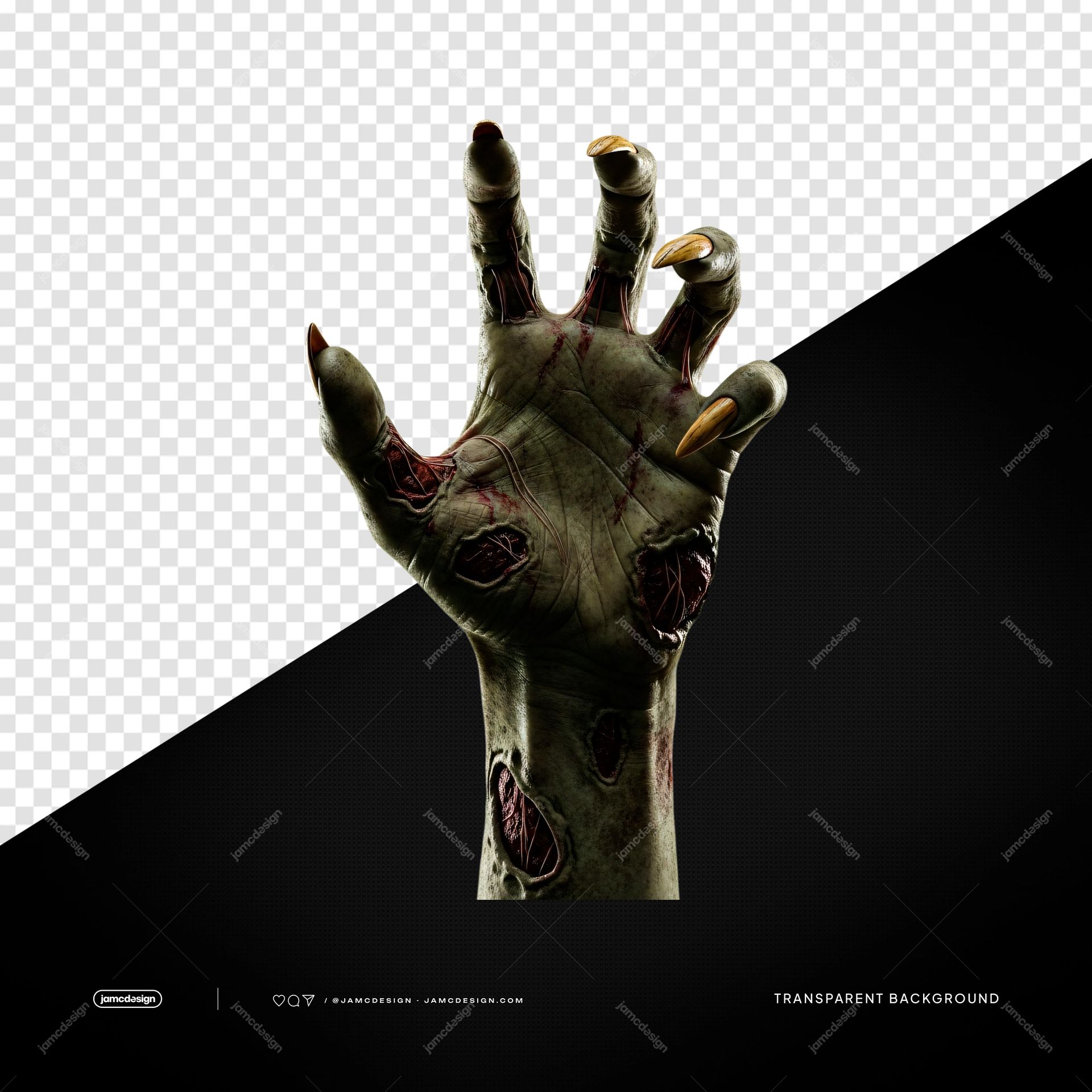 Rotting Zombie Hand With Claws PNG Transparent. A PNG transparent object featuring a rotting green zombie hand with elongated claws