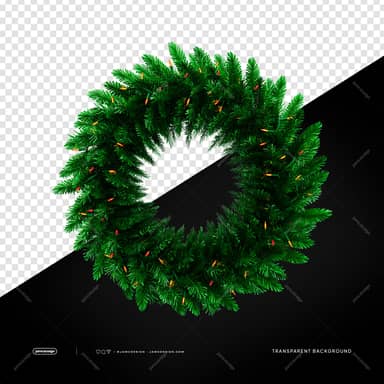 Green Christmas Pine Wreath With Lights PNG