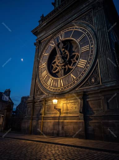 Clock Tower Approaching Midnight On New Year's Eve