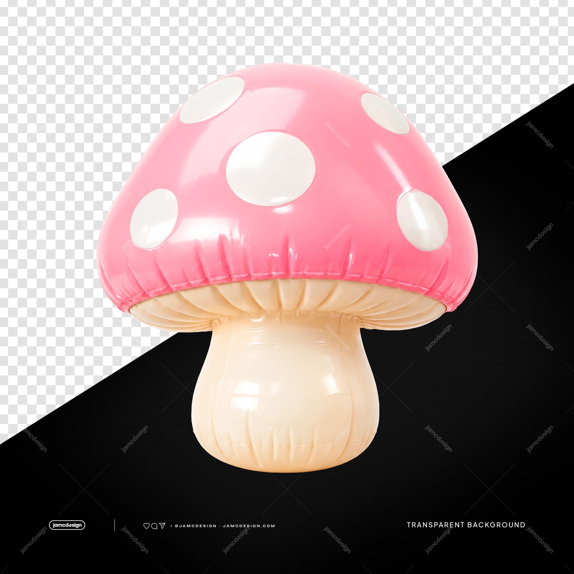 Glossy Balloon Star Wand Isolated. PNG transparent object featuring a glossy pink and cream balloon shaped like a mushroom