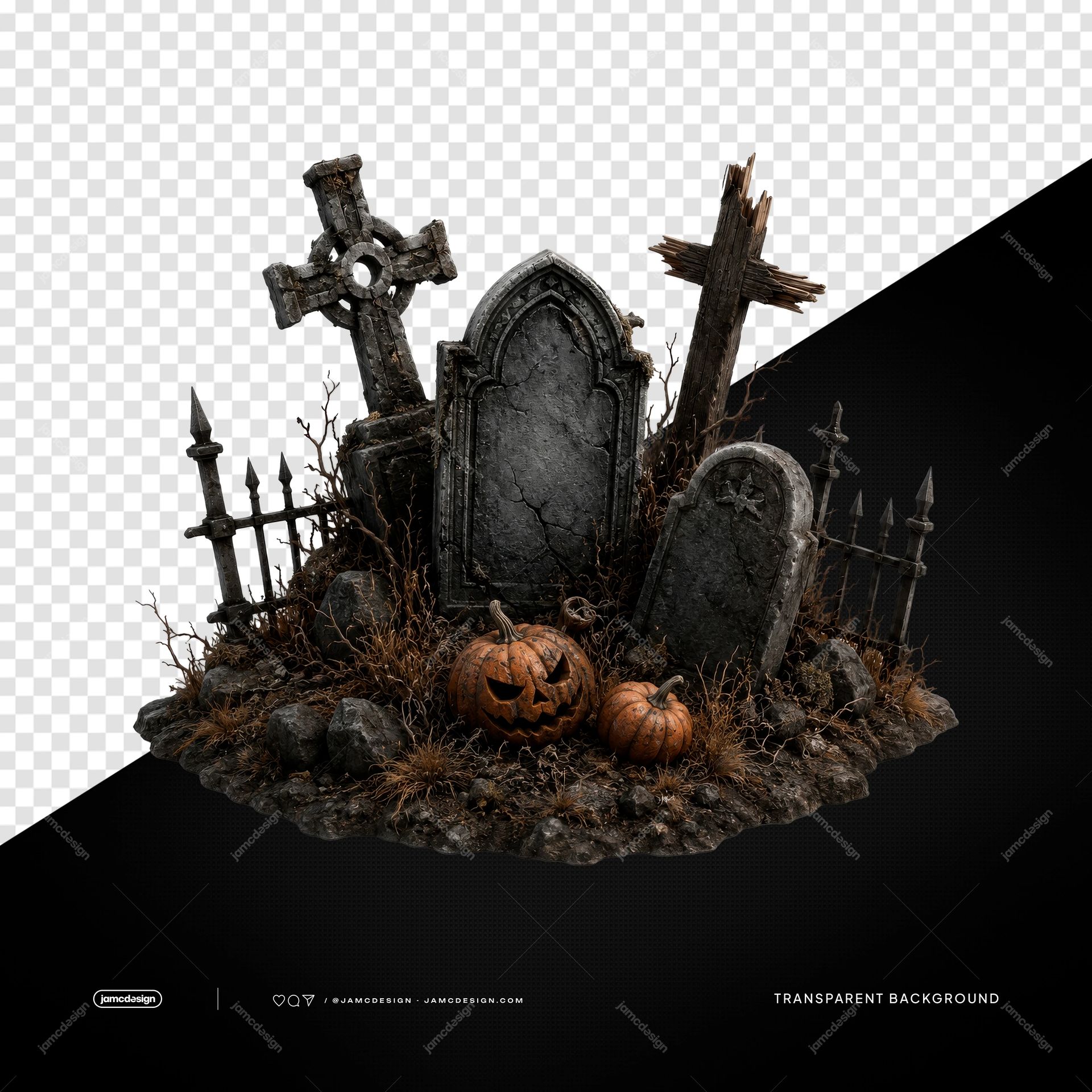 Modelo De Cemitério De Dia Das Bruxas Com Lápides E Abóboras Fundo Transparente PNG. Diorama de cemitério de Dia das Bruxas fornecido como objeto PNG